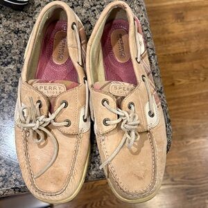 Sperry Beige and Pink Boat Shoes